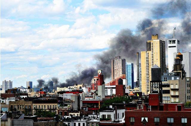 The black smoke over Manhattan